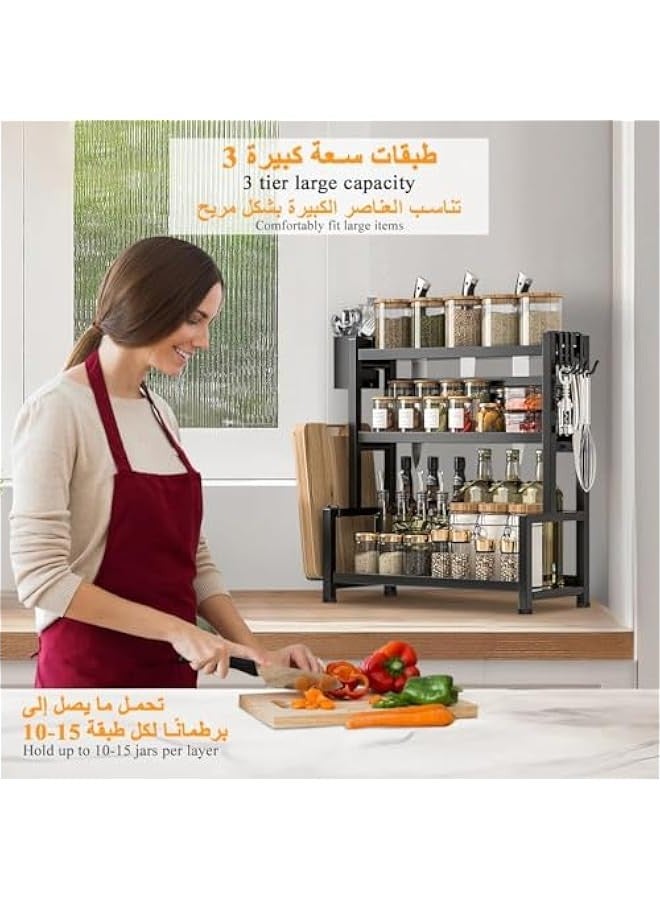 TRASSLE Multi-Functional 3-Tier Spice Rack Shelf Kitchen Organizer, Large Metal Storage Countertop Shelf with Hooks, Cutting Board, Utensil Organizer, Counter Shelf, Cubinet, Dining, Bathroom  - Image 5