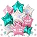 Biapian Pink and Teal Blue Star Foil Balloons 10PCS Laser Silver Foil Stars Shape Balloon 18 Inch Metallic Turquoise Stars Balloons Helium for Girls Women Birthday Mermaid Baby Shower Party Decoration - Image 2