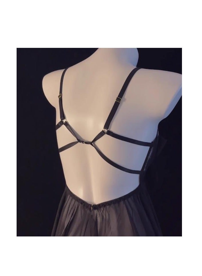 Lace Mesh Suspender Bow Pajama Nightgown (Including Lace Eye Mask) - Image 2