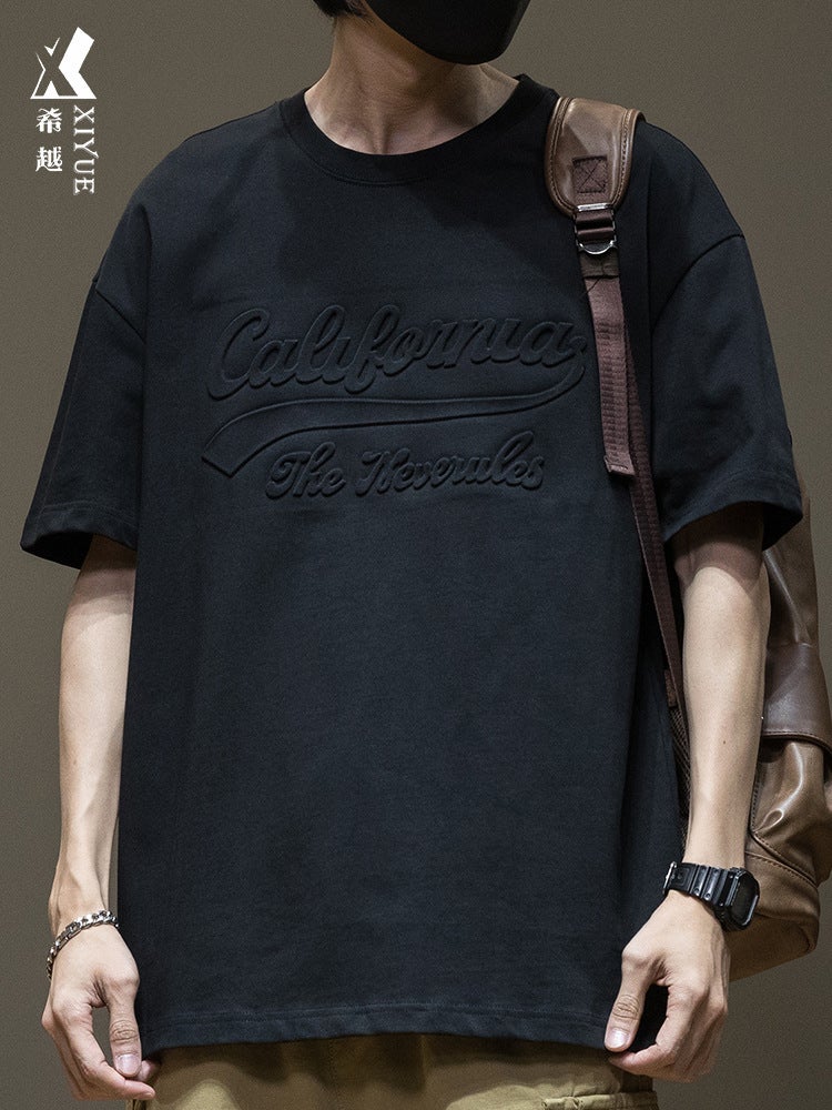 Black Heavy Short-Sleeved T-Shirt Men'S High-End Sense Men'S Loose Plus Size Men'S Half-Sleeved T-Shirt For Boys - Image 1