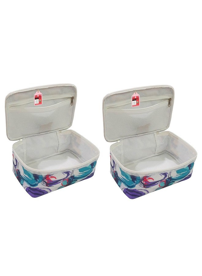 لوسيس صندوق تخزين مستحضرات التجميل النسائي من LUCES® مصنوع من القماش، حقيبة تخزين أدوات الزينة للسفر، حقيبة بسحاب لتنظيم أدوات التجميل وخزانة الملابس، حقيبة مجوهرات، عبوة من قطعتين، متعدد الألوان - Image 1