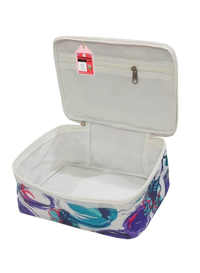 لوسيس صندوق تخزين مستحضرات التجميل النسائي من LUCES® مصنوع من القماش، حقيبة تخزين أدوات الزينة للسفر، حقيبة بسحاب لتنظيم أدوات التجميل وخزانة الملابس، حقيبة مجوهرات، عبوة من قطعتين، متعدد الألوان - Image 3