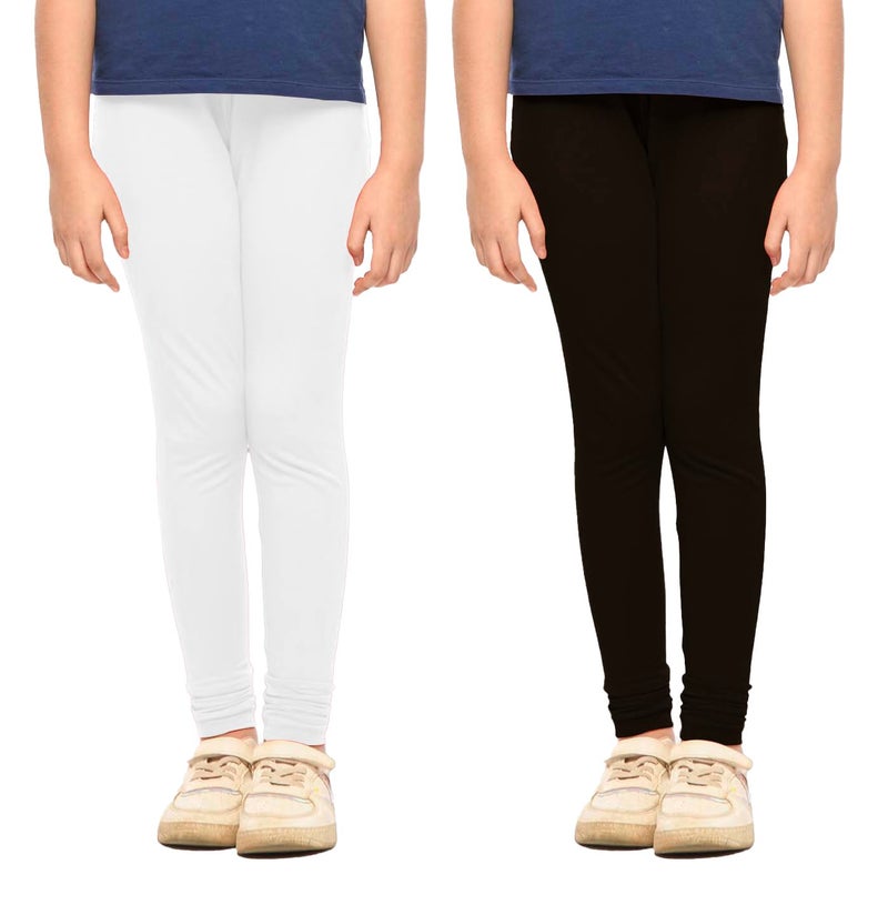 Lyra Girl's Cotton Leggings (Pack of 2) KL_2PC_White & Black_13-14 Years - Image 1