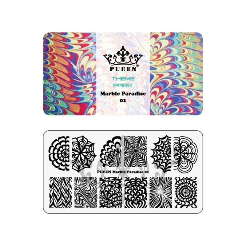 PUEEN Nail Art Stamping Plate Marble Paradise 01 Theme Park Collection 125x65mm Unique Nailart Polish Stamping Manicure Image Plates Accessories Kit BH000715