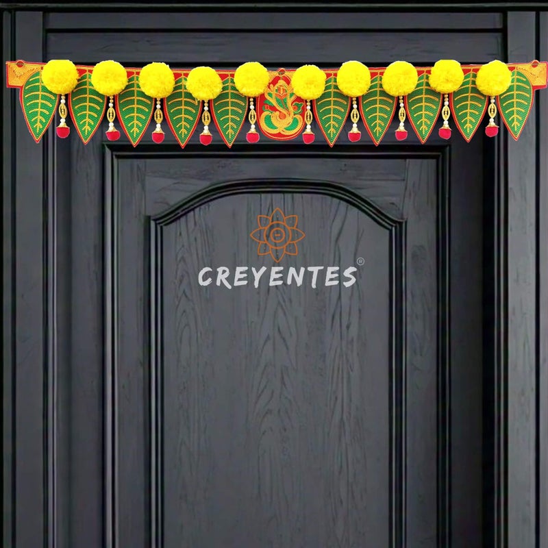 CREYENTES Ganesh Pan Toran With Artificial Marigold Flower Door Diwali Toran For Home Décor,Temple,Pooja Room,All Festival,Embroidery Work. Inches(Ganesh_Marigold),38 Inches - Image 4