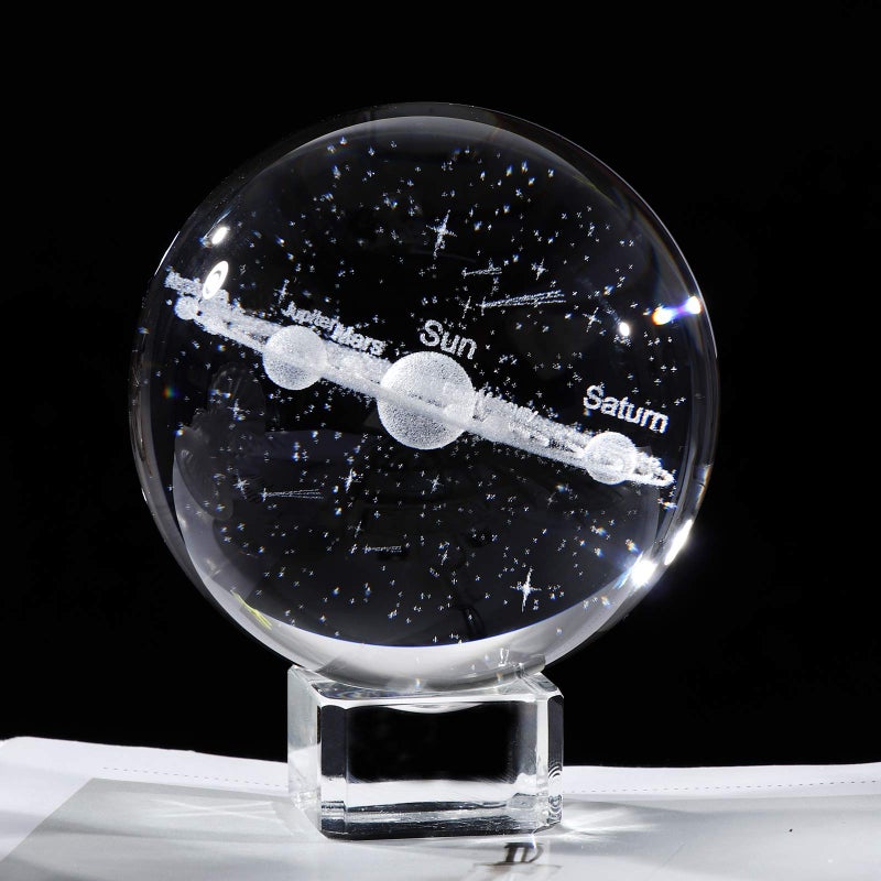 Movdyka 3D Crystal Planet Solar System Model 236 Ball Engraving Shooting Star Centerpiece Ornament with Crystal Base Gift for Astronomy Enthusiast