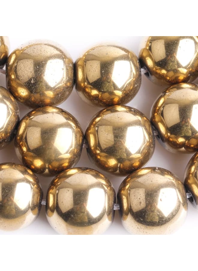 Natural 14mm Non-Magnetic Gold Metallic Coated Hematite Round Gemstone Semi Precious Loose Beads for Jewellery Making 15'' - Image 2