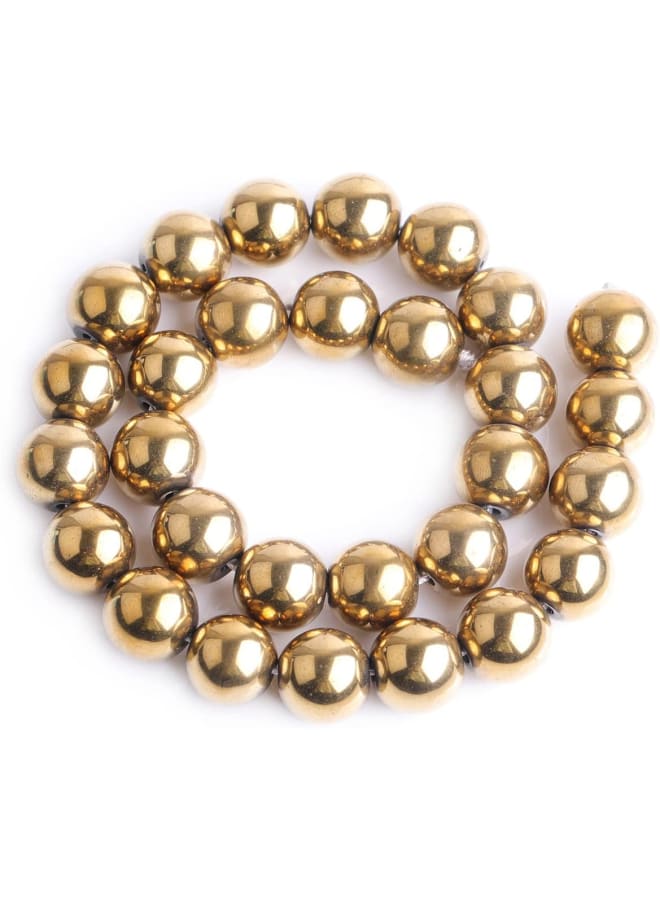 Natural 14mm Non-Magnetic Gold Metallic Coated Hematite Round Gemstone Semi Precious Loose Beads for Jewellery Making 15'' - Image 3