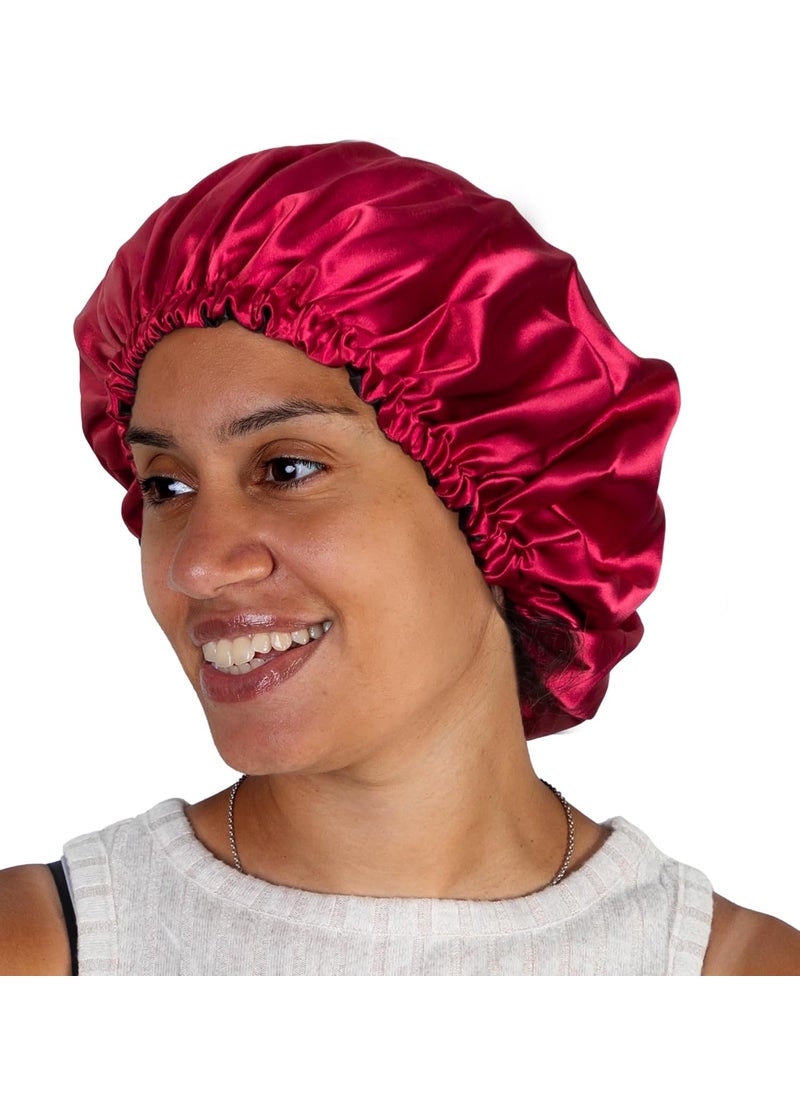 Olivia Sylx Olivia Sylx - Satin Bonnet & Toddler Silk Bonnet - Sleep Cap & Kids Bonnet for Girls, Hair Cover for Sleeping - Satin Sleep Cap, Adjustable (Red, Adult - One Size) 