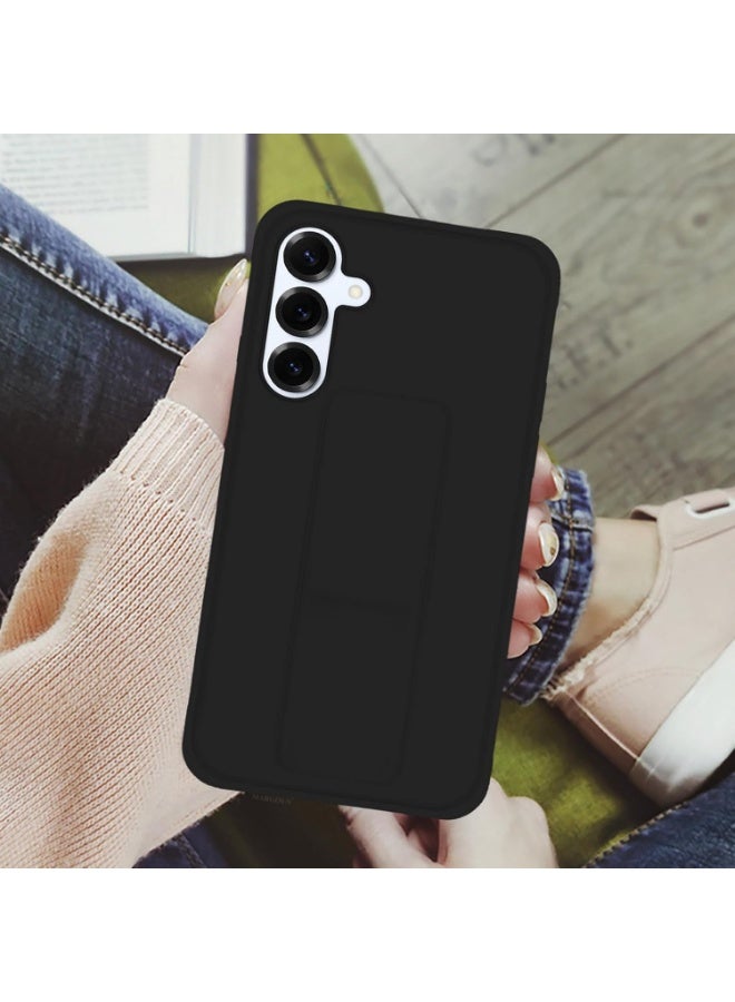 Case for Samsung Galaxy S25 Back Stand Case Magnetic Grip Car Holder Soft Silicone Kickstand Cover Wrist Strap Full protection Anti-Fingerprint Case for Galaxy S25 (S25, Black) - Image 4
