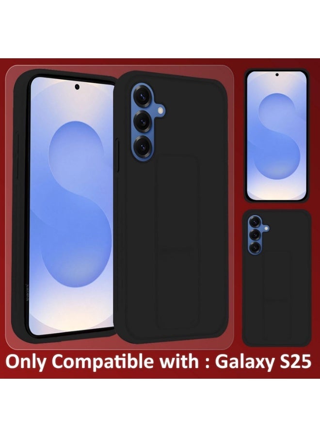 Case for Samsung Galaxy S25 Back Stand Case Magnetic Grip Car Holder Soft Silicone Kickstand Cover Wrist Strap Full protection Anti-Fingerprint Case for Galaxy S25 (S25, Black) - Image 2