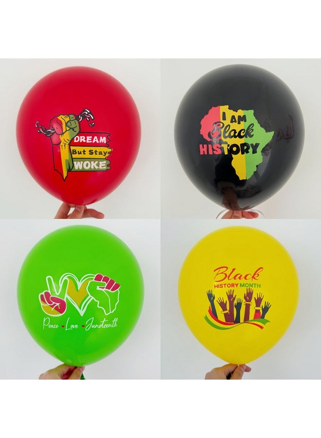 CYMYLAR CYMYLAR 40Pcs Juneteenth/Freedom Day Black History Balloons (Black/Yellow/Red/Green) - African Style Graphics - 10 Each Color, 40 Total Latex Balloons + Accessories  - Image 2