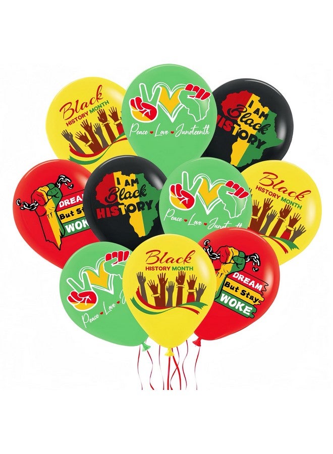 CYMYLAR CYMYLAR 40Pcs Juneteenth/Freedom Day Black History Balloons (Black/Yellow/Red/Green) - African Style Graphics - 10 Each Color, 40 Total Latex Balloons + Accessories  - Image 1