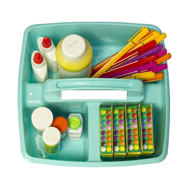 Storex 3-Compartment Small Caddy â€“ Multipurpose Classroom Organizer with Handle, Teal, 6-Pack (00952U06C), 9.25 x 9.25 x 5.25 Inches - Image 4