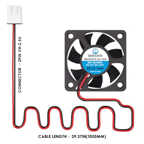 WINSINN 50mm 24V Fan - Dual Ball Bearing 6500 RPM 5015 Cooling Fan Replacement for 3D Printer/Power Supplies/DIY Projects, 30cm Cable with XH2.54-2PIN, Brushless 50x15mm (4Pcs) - Image 3
