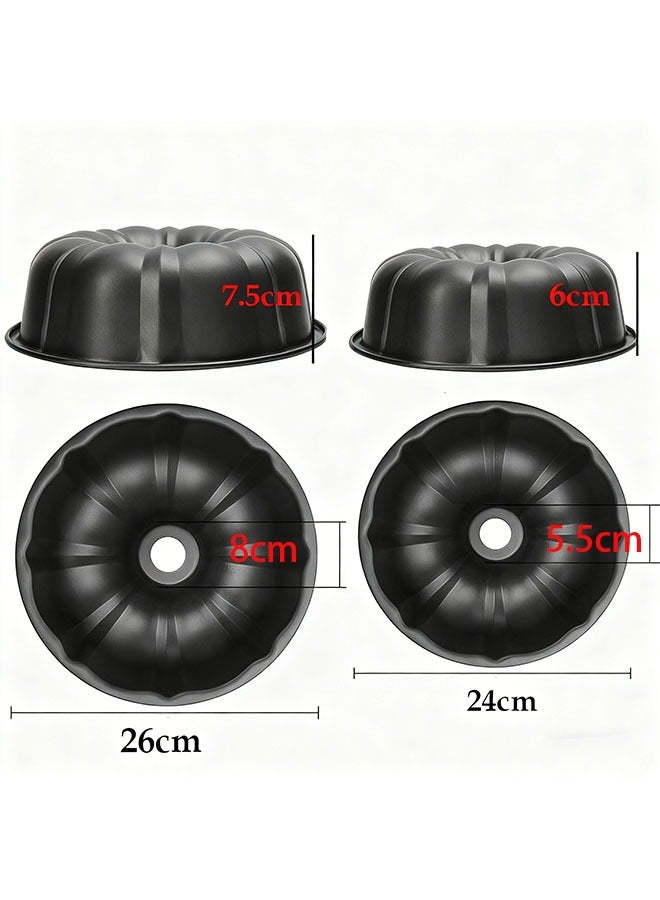 كيلا عبوتان من قوالب الكيك، قالب أنبوبي مزخرف من الفولاذ الكربوني، قالب كيك غير لاصق من جوجلهوبف، صينية خبز دائرية متوسطة الحجم للكعكات المنزلية، الجيلي، الجيلاتين - 24×6 سم و26×7.5 سم - Image 3