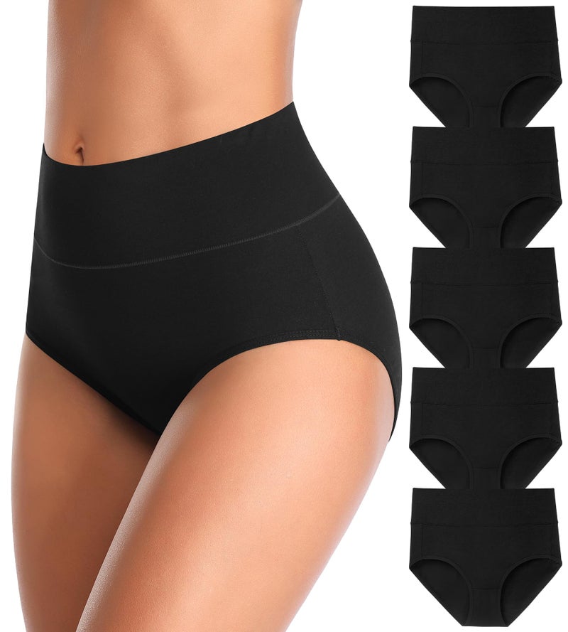 MISSWHO Underwear Women Cotton Stretchy Soft Panties FULL Coverage Comfortable Black Briefs For Ladies 5 Packs 4X-Large - Image 1