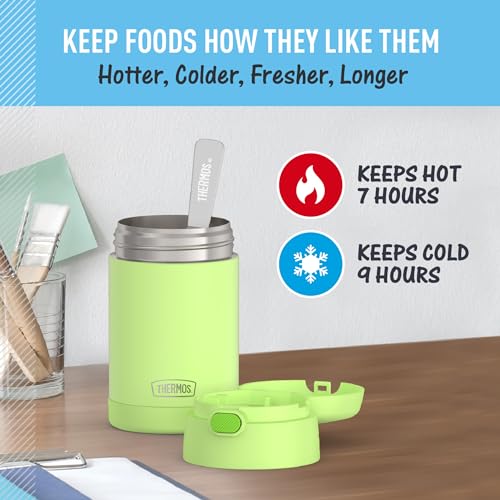 THERMOS FUNTAINER 16 Ounce Stainless Steel Vacuum Insulated Food Jar with Folding Spoon, Neon Lime - Image 5