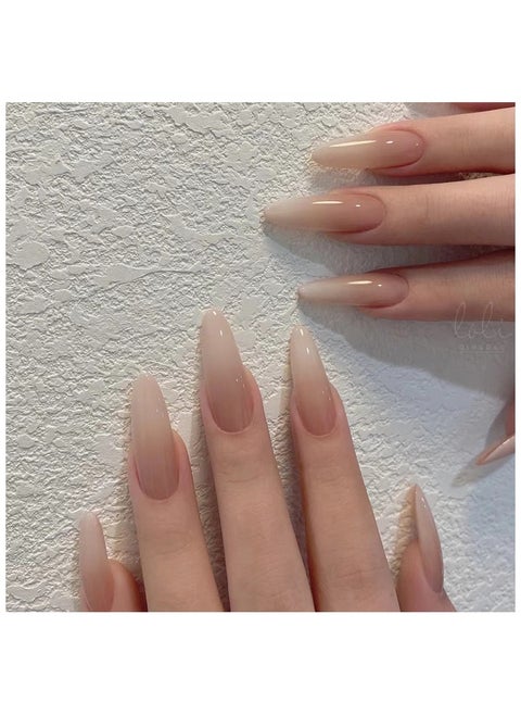 Brown Ombre French Fake Nails,Press On Nails Cold Tone 3D Water Drop Shell Nail Art, Almond Shaped Artificial Nails,24Pcs,Fake Acrylic Nails With Glue Kit.