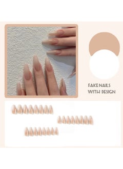 JOSQUEWNN Brown Ombre French Fake Nails,Press On Nails Cold Tone 3D Water Drop Shell Nail Art, Almond Shaped Artificial Nails,24Pcs,Fake Acrylic Nails With Glue Kit.  - Image 2