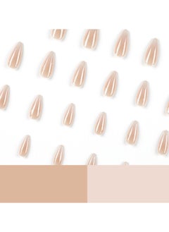 JOSQUEWNN Brown Ombre French Fake Nails,Press On Nails Cold Tone 3D Water Drop Shell Nail Art, Almond Shaped Artificial Nails,24Pcs,Fake Acrylic Nails With Glue Kit.  - Image 5