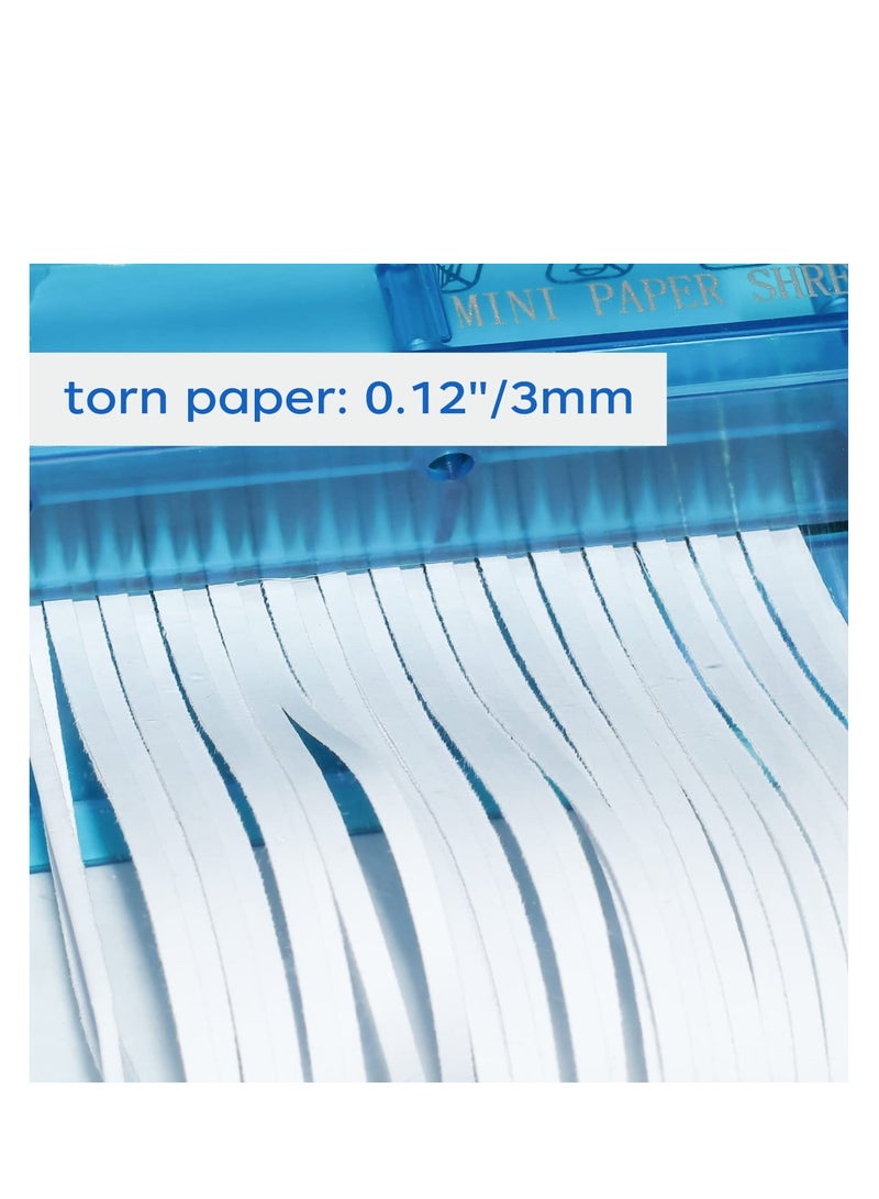 Mini Hand Shredder, Portable Paper Shredder Manual Shredder, Documents Paper Cutting Tool Home Office Desktop Stationery Birthday Gift, with 1L Transparent Plastic Window Bin (Blue) - Image 3
