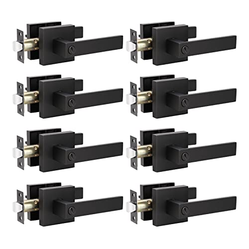 KNOBWELL 8 Pack Door Handles Interior Matte Black Contemporary Door Knobs with Lever Privacy Use, Bedroom and Bathroom Handle(Lock with No Key) - Image 1