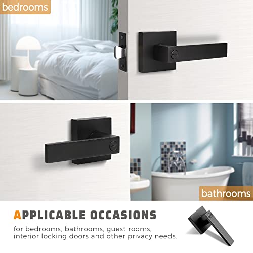 KNOBWELL 8 Pack Door Handles Interior Matte Black Contemporary Door Knobs with Lever Privacy Use, Bedroom and Bathroom Handle(Lock with No Key) - Image 3