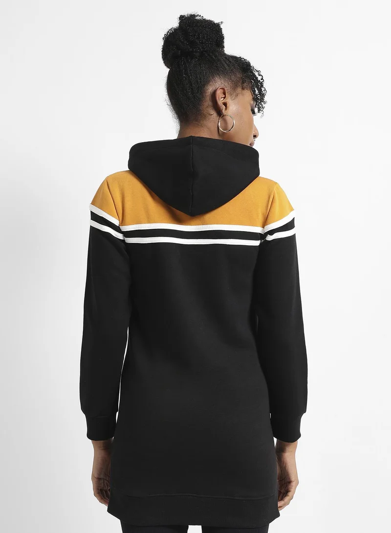 Pinacolada  Women's Multicolour Colourblock Hoodie Dress With Ribbed Hem for Women | Best Price UAE