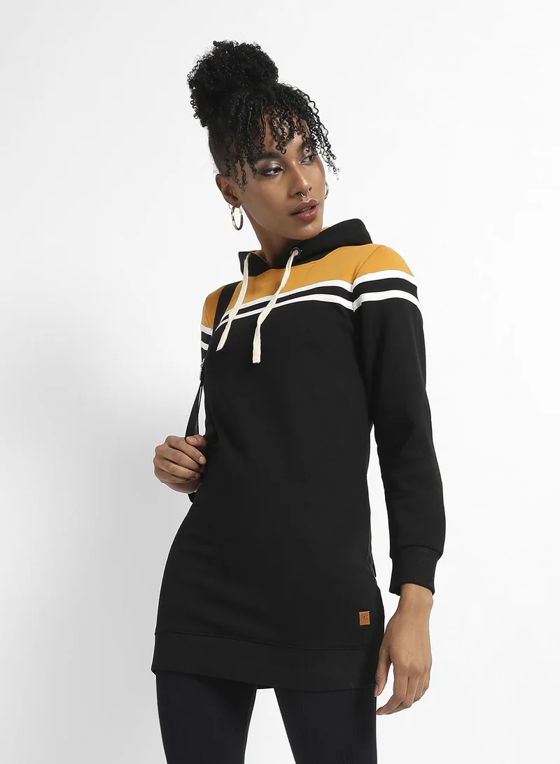 Pinacolada  Women's Multicolour Colourblock Hoodie Dress With Ribbed Hem for Women | Best Price UAE