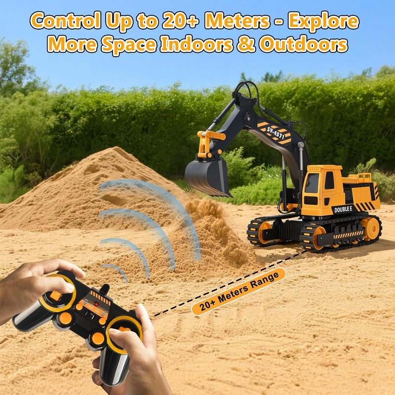 Double E Remote Control Excavator Toy, RC Excavators Sandbox Digger Hydraulic Construction Toys - Realistic Construction Vehicle with 6 Functions, Xmas Gift for Kids 3-14 Years - Image 4