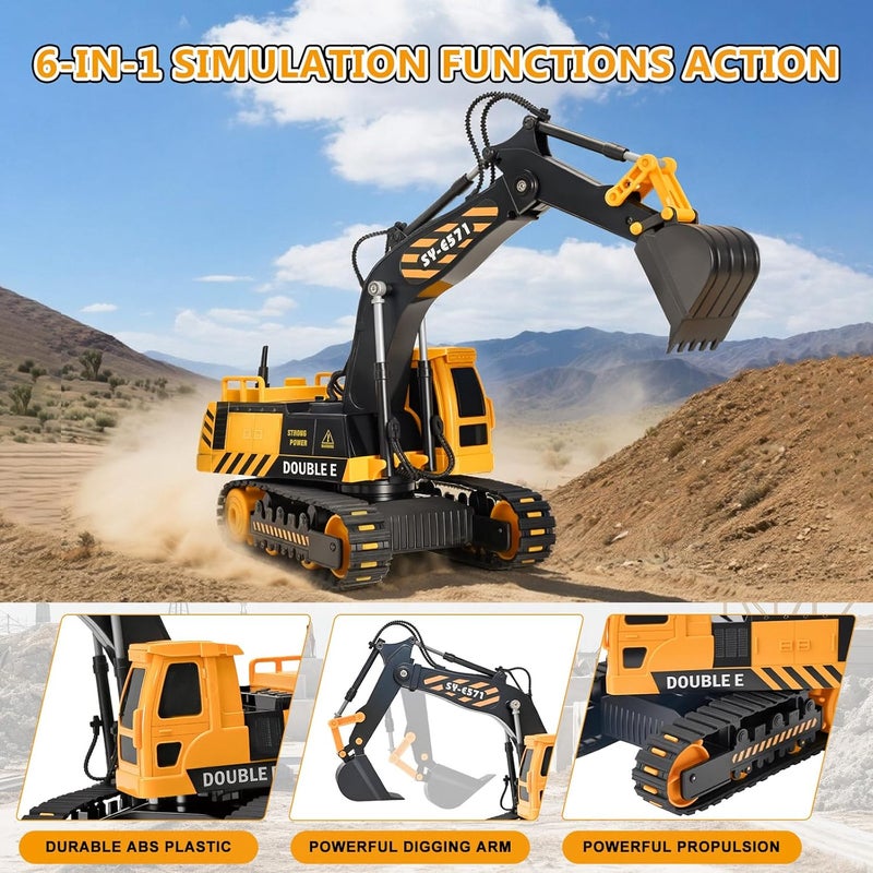Double E Remote Control Excavator Toy, RC Excavators Sandbox Digger Hydraulic Construction Toys - Realistic Construction Vehicle with 6 Functions, Xmas Gift for Kids 3-14 Years - Image 3