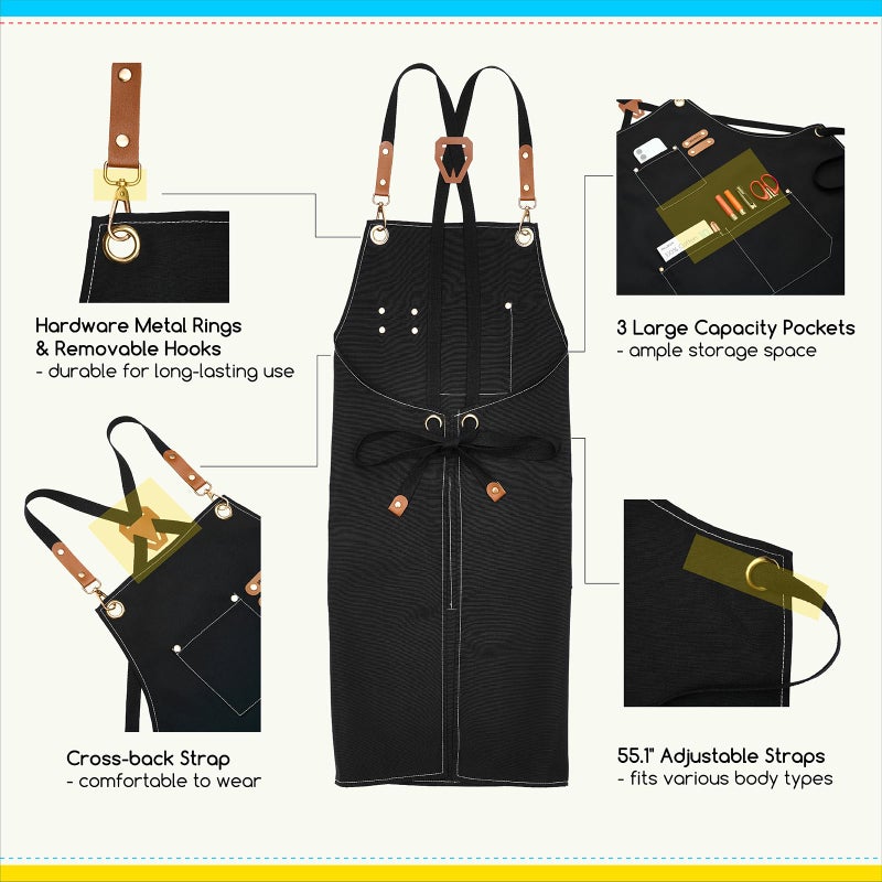 MEEDEN Painting Apron for Men Women: Adjustable Cross Back Waterproof Polyester Canvas Art Apron with 3 Pockets - Artist Apron for Acrylic Oil & Watercolor Painting, Gardening, Cooking - Black - Image 4