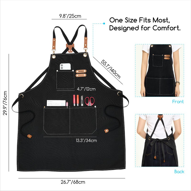 MEEDEN Painting Apron for Men Women: Adjustable Cross Back Waterproof Polyester Canvas Art Apron with 3 Pockets - Artist Apron for Acrylic Oil & Watercolor Painting, Gardening, Cooking - Black - Image 2