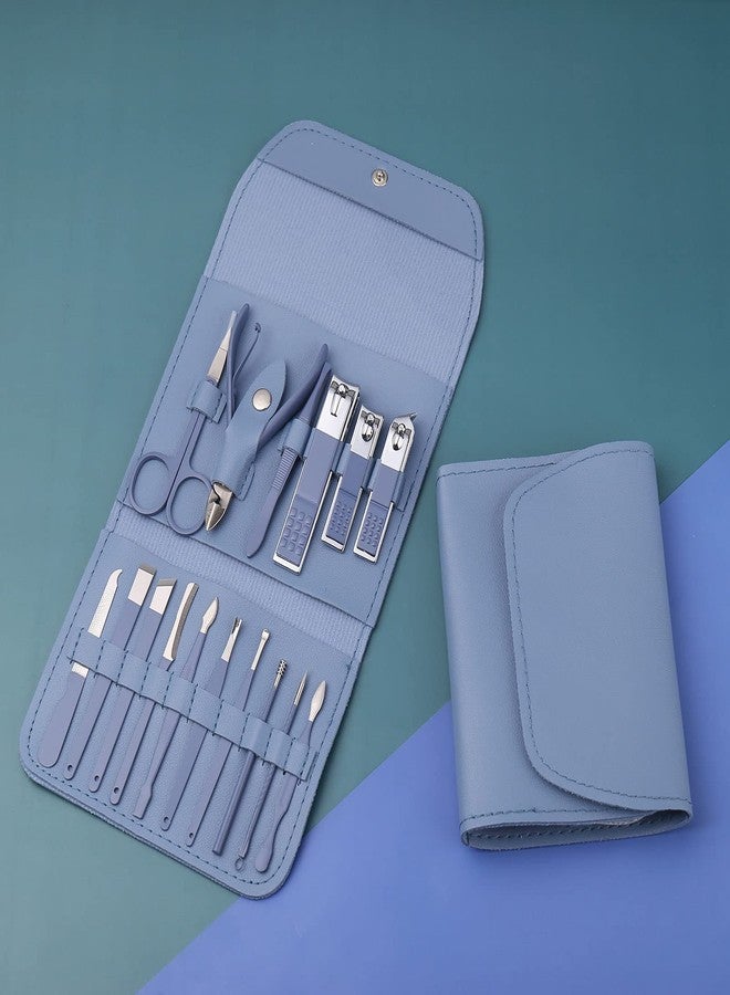 Felico Manicure Set, Nail Clippers, Pedicure Kit, 16 In 1 Professional Grooming Kit Stainless Steel, Nail Toenail Scissors Tools with Luxurious Leather Travel Case For Men Women Blue Upgraded Version - Image 2