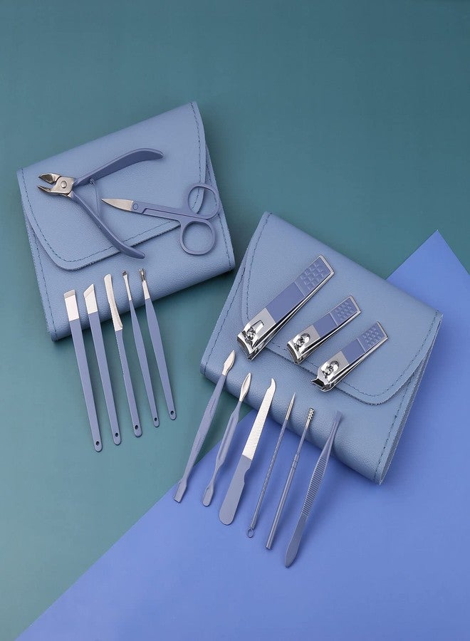 Felico Manicure Set, Nail Clippers, Pedicure Kit, 16 In 1 Professional Grooming Kit Stainless Steel, Nail Toenail Scissors Tools with Luxurious Leather Travel Case For Men Women Blue Upgraded Version - Image 3