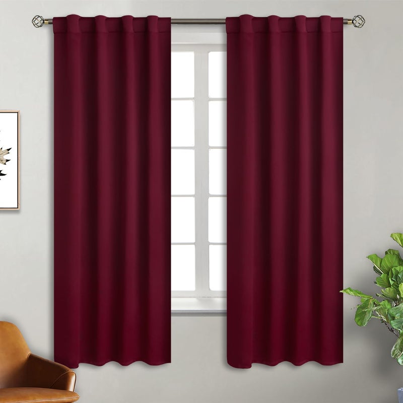 BGment الستائر الحمراء البورغوندي 63 بوصة طولها لغرفة النوم - قضيب الجيب وعلامة التبويب الخلفية الستائر معزولة الحرارية الغامق الستائر لغرفة المعيشة 2 لوحات نافذة (كل 38 × 63 بوصة) - Image 1