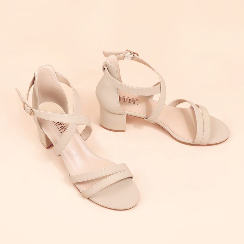 IDIFU Women's Block Low Chunky Heel Strappy Sandals Open Toe Ankle Strap Dress Wedding Evening Shoe for Women Bridal (Nude Nubuck, 8.5 M US) - Image 5