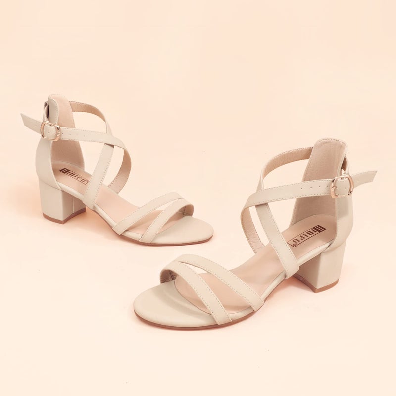 IDIFU Women's Block Low Chunky Heel Strappy Sandals Open Toe Ankle Strap Dress Wedding Evening Shoe for Women Bridal (Nude Nubuck, 8.5 M US) - Image 4