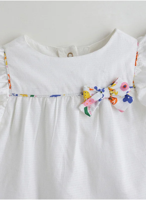 ون فرايدي One Friday Infant White Regular Fit Frill Sleeve Solid Top with Printed Skirt