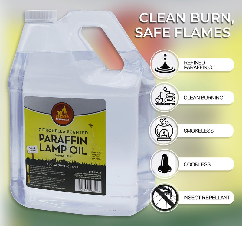 Ner Mitzvah Citronella Scented Lamp Oil, 1 Gallon - Smokeless and Odorless Insect and Mosquito Repellent Paraffin Lamp Oil for Indoor and Outdoor Lanterns, Torches, Oil Candle - Image 2