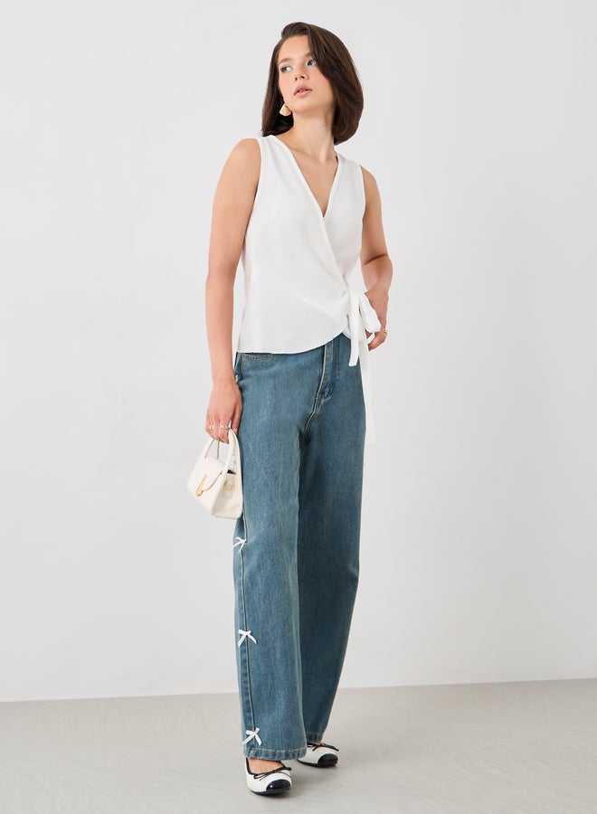 Styli Styli Solid V-Neck Sleeveless Wrap Top  - Image 2