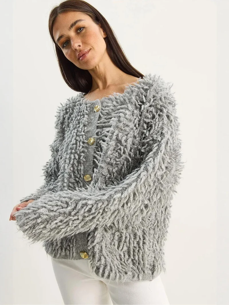 LUCCI Textured Button-Up Cardigan
