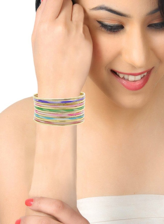 ZIVOM® 22K Gold Plated Multi Colour Slim Bangle Set Of 13 For Women Gift - Image 4