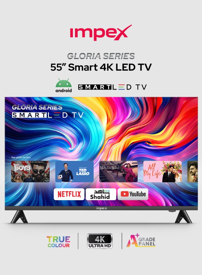 إمبكس تلفزيون غلوريا الترا اتش دي 4K الذكي ال اي دي 55 بوصة GLORIA 55 UHD SMART اسود GLORIA 55 UHD SMART أسود - Image 1