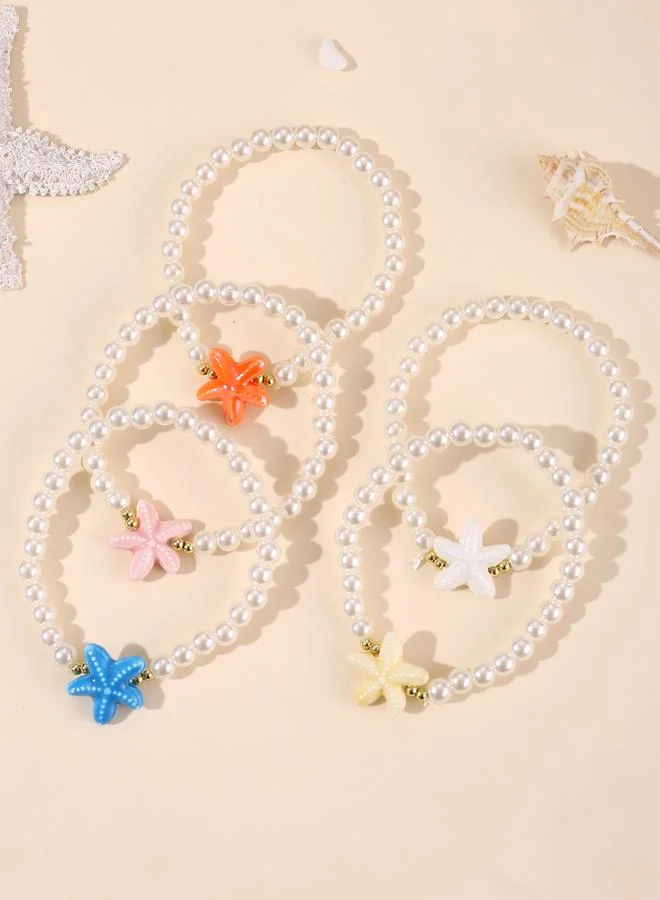 Take Two  Pack of 5 - Multi-Color Starfish and Pearl Beaded Bracelets for Women | Best Price UAE