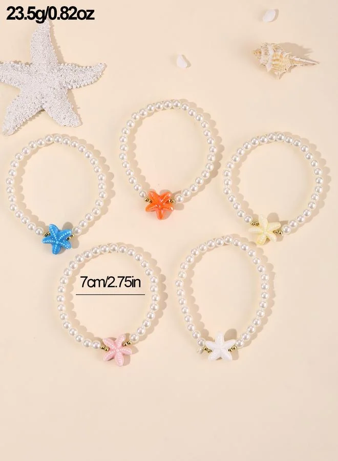 Take Two  Pack of 5 - Multi-Color Starfish and Pearl Beaded Bracelets for Women | Best Price UAE