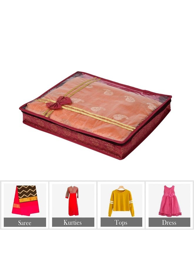 Kuber Industries Kuber Industries Pack of 12 Saree Cover | Cloth Packing Bags with Zip | Dress Pouches for Storage | Suit Bags for Women | Saree Organizer for Wardrobe | Bow Golden Printed | 3 Inch | Maroon  - Image 5