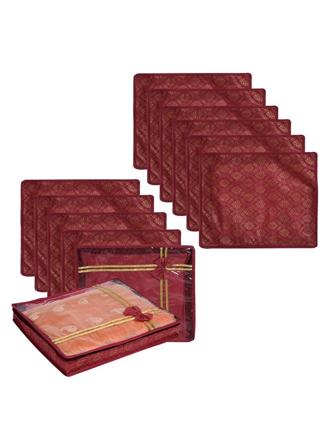Kuber Industries Kuber Industries Pack of 12 Saree Cover | Cloth Packing Bags with Zip | Dress Pouches for Storage | Suit Bags for Women | Saree Organizer for Wardrobe | Bow Golden Printed | 3 Inch | Maroon  - Image 1