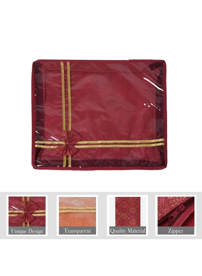 Kuber Industries Kuber Industries Pack of 12 Saree Cover | Cloth Packing Bags with Zip | Dress Pouches for Storage | Suit Bags for Women | Saree Organizer for Wardrobe | Bow Golden Printed | 3 Inch | Maroon  - Image 4